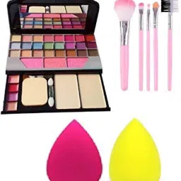 Makeup eyeshadow Kit + 5 Pcs Makeup Brush + 2 Pc Blender Puff Combo-image-26