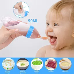 babygo Silicone Nibbler for Fruit Mickey with Solid Food with Spoon Feeding Bottle-90ml Teether and Feeder image 3