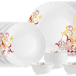 Pack of 18 Opalware Yellow Scroll Dazzle Series Opalware Dinner Set Dinner Set-image-23
