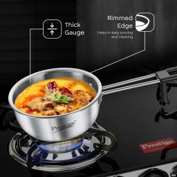 prestige Tri-ply Splendor with In-Build Stand & Heat Resistant Handle Tadka Pan 13 cm diameter 0.55 L capacity image 4