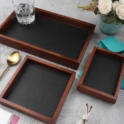 vareesha StyleWood Black & Brown Sheesham Wood (Set of 3) Tray Set-picture-37