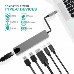 Nsinc CNC Aluminium 6 in 1 Type C Adapter with 4K HDMI Port, Ethernet 1000mbps RJ45 Port, 2 USB 3.0 Ports, USB-C Power Delivery, Compatible for USB C Devices (Titanium Grey) USB Adapter image 2