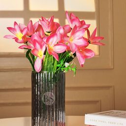 BS AMOR Pink & Black Lilly Artificial Flowers With Glass Vase-48
