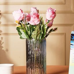 BS AMOR Pink & Green Artificial Flowers With Glass Vase-12