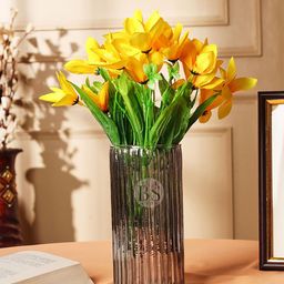 BS AMOR Yellow & Black lily Artificial Flowers With Glass Vase-12