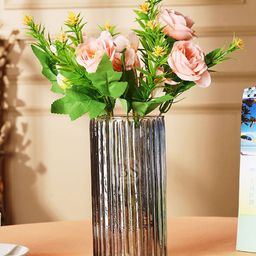 BS AMOR Peach Artificial Rose Flowers & Glass Vase-11