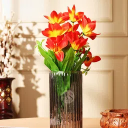 BS AMOR Red & Transparent Lily Artificial Flowers With Vase image 4