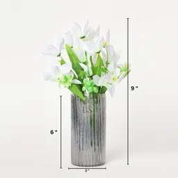 BS AMOR White & Green Lilly Artificial Flowers With Vase image 4