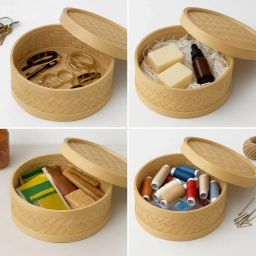 natureskit Bamboo Bamboo Storage basket with Lid| Multipurpose Round Organizer with Lid | 1Pc Storage Basket image 3