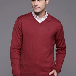 Men Solid V Neck Red Sweater-image-63