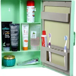 Small (Size: 10x14x4 Inch) MINI Plastic Bathroom Mirror Storage Basin Cabinet Plastic Wall Shelf-image-93