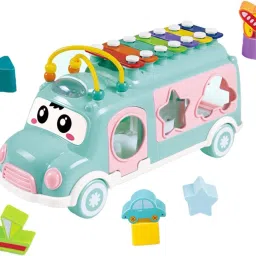 Xylophone Toy Musical School Bus 3 in 1 Push Pull & Shape Sorter Educational Toy-30