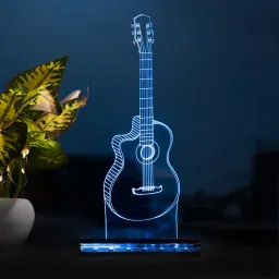3D Guitar Acrylic LED Night Lamp Birthday Gift 16 Color Changing Light with Remote Control (Wooden Base) Table Lamp-13