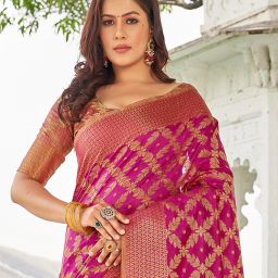 Self Design, Woven, Embellished Kanjivaram Jacquard, Cotton Silk Saree-image-21