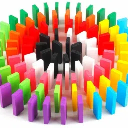 wooden dominoes blocks 10 Colours pack of 100 for kids toy Colorful & intellectual learning game lightweight wood and sturdy design gift set for boys and girls (Multicolored)-2