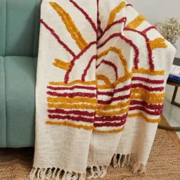 White Cotton Bohemian tufted 70x60 Inches Throw by Jutie Pie-picture-6