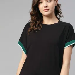 Casual Extended Sleeves Color Block Women Black Top-image-26