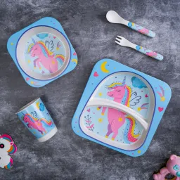 Sky Uncicorn Bamboo Kids/Baby Feeding/Dinner Set of 5 - Bamboo Fiber & Corn Starch-24