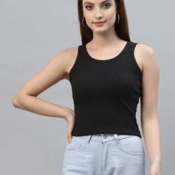 Casual Sleeveless Self Design Women Black Top-image-61