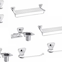 8-piece Chrome Finish Stainless Steel Bathroom Accessories Set/Towel Rack/Towel ring/Robe Hook/Soap dish with Tumbler Silver Towel Holder-image-89