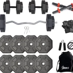 16 kg 16Kg Hexa PVC weight with 3ft Curl Rod and Accessories Home Gym Combo-3