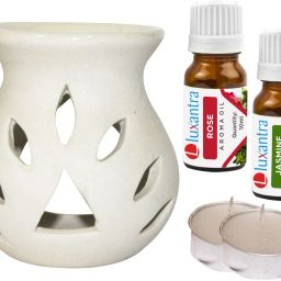 Rose, Jasmine Aroma Oil with Ceramic Tlight Night Lamp Light Aroma Diffuser Set-image-13
