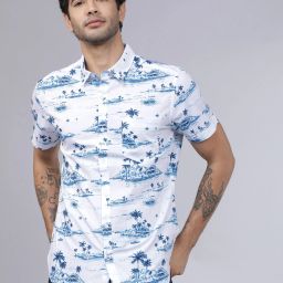 Men Slim Fit Printed Spread Collar Casual Shirt-image-26