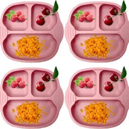 Pack of 4 Self-Feeding Baby Dish With Suction Cups,Toddler Plates,Microwave Safe- Silicone-image-47