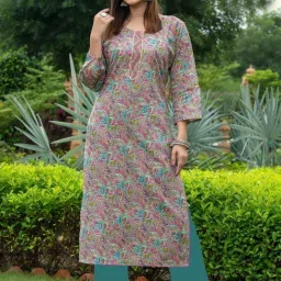 Women Floral Print Pure Cotton Straight Kurta-image-4