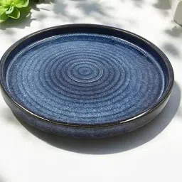 Hand Glazed Reactive Blue Ceramic Ring Serving Platter Tray-image-59