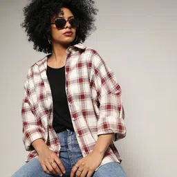 campus sutra Women Regular Fit Checkered Spread Collar Casual Shirt-picture-34