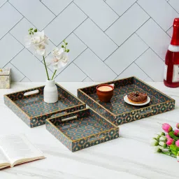 Premium Handmade Wooden Serving Tray Enamel Coated Samll,Medium,Large Tray Serving Set-24