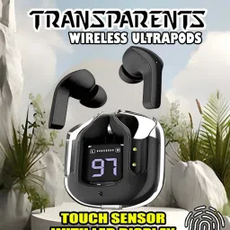 crecro Ultrapod Bluetooth Earbuds Headset Crystal Transparent Design,LED Display P40 Smart Headphones-25