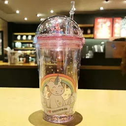 Unicorn Transparent Sipper/Water Bottle/Mason Jar/Tumbler with Straw for Kids Plastic Tumbler-image-16
