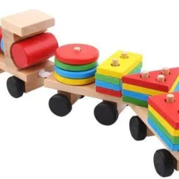 kaarpaagaa inc Geometric Figures Stacking Train| Wooden Push N Pull Train with Geomatric Shape image 2