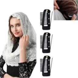 3 Pc Chunni Dupatta Clips with Safety Pin, 10-Teeth Strong Chunni Grip Hair Pin-image-38