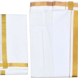 TUNI MANI Gold Jari Velcro Pocket Vesti with Jari Towel Solid Men Dhoti-image-82
