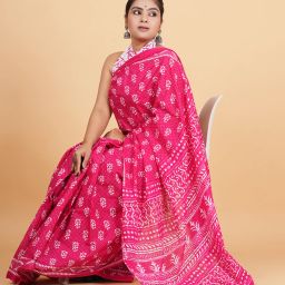 Geometric Print, Printed, Floral Print Handloom Pure Cotton Saree-picture-20