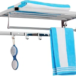 Stainless Steel High-Grade Folding Towel Rack for Bathroom/Towel Stand/Hanger/Bathroom Accessories - Silver (24 Inch) Chrome Finish Towel Holder-image-36