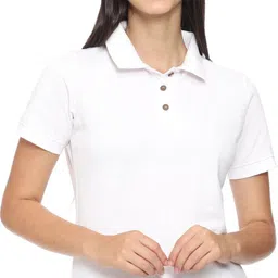 roarers Women Solid Polo Neck Cotton Blend White T-Shirt-picture-42