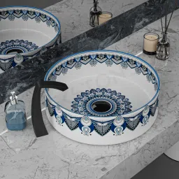 Moroccan Premium Ceramic Counter top basin Glossy Round (15X15X5.5 inch)6657 Table Top Basin-image-11