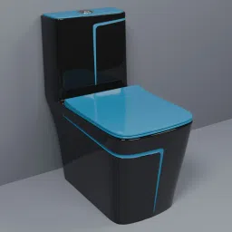 C/T027 Premium Quality Shining Black Commode With SKY Blue Finishing Line And Round Flush Button Western Commode-14