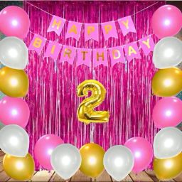 Solid 2nd birthday decorations kit for baby boy Theme 29pcs 2nd Birthday Combo Happy Birthday Banner 2nd Number Foil Balloon+ fringe Curtains + Mettallic Balloons Balloon-image-30