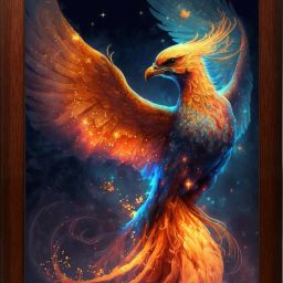 Golden Phoenix Bird Digital Reprint With Brown Frame (10Inches X 13.5Inches) Digital Reprint 13.5 inch x 10 inch Painting-16