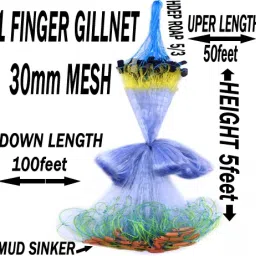 1 FINGER 30mm GILLNET MUD SINKER, HEIGHT 4F, UP LENGHT 50F, DOWN LENGHT 100F Fishing Net-24