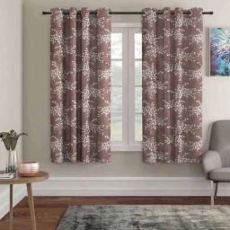 eric london Brown Polyester Floral 5ft Blackout Eyelet Window Curtains (Pack of 2)-picture-9
