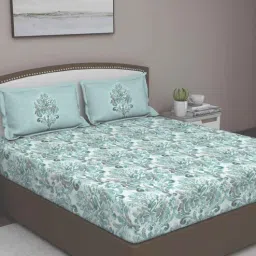 Green Traditional 180 TC Cotton Queen Sized Bed Sheets with 2 Pillow Covers by GM Fabrics-picture-35