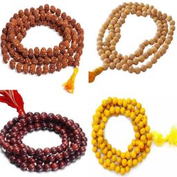 Nak401467 Combo Pack of Rudraksha Mala,Tulsi Mala ,Lal Chandan Mala ,Haldi mala 100% Original Beads 7-8 mm. Beads Wood Chain-image-15