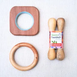 Neem Wood Teethers for Babies|Wooden Baby Teether|Set of 4|for3+ Months Babies. Teether-image-4
