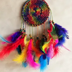 Home Decor, Wall Hanging, Nursery Handmade Pastel Wall Hanging for Bedroom Feather, Wool, Wood Dream Catcher-image-37
